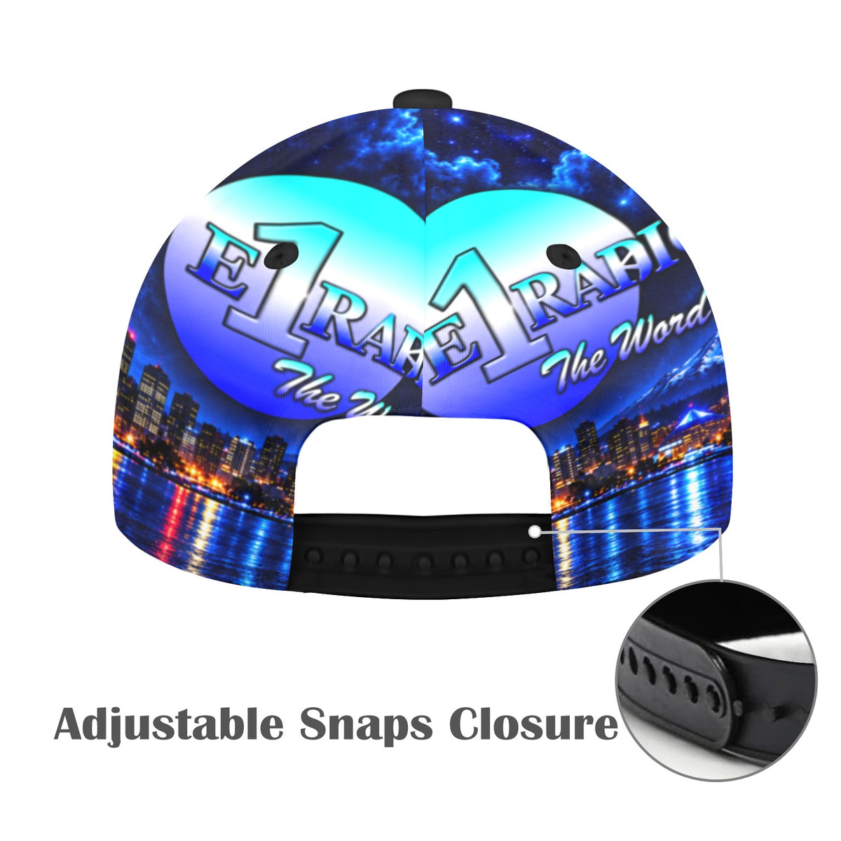 E1Radio_ArtsAdd_Brim_1206x954 All Over Print Snapback Hat